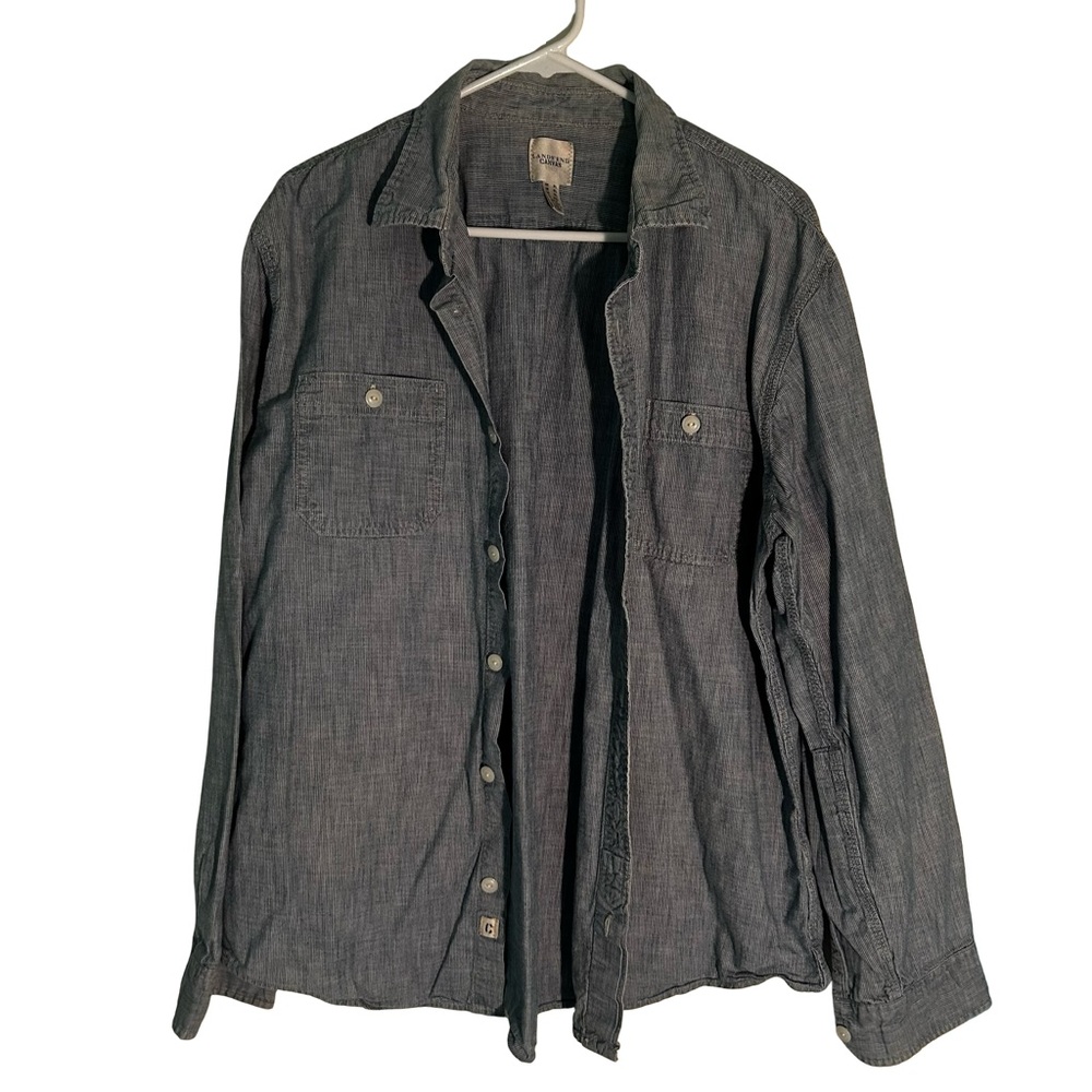 Lands' End Men's blue and white Chambray Shirt Jacket